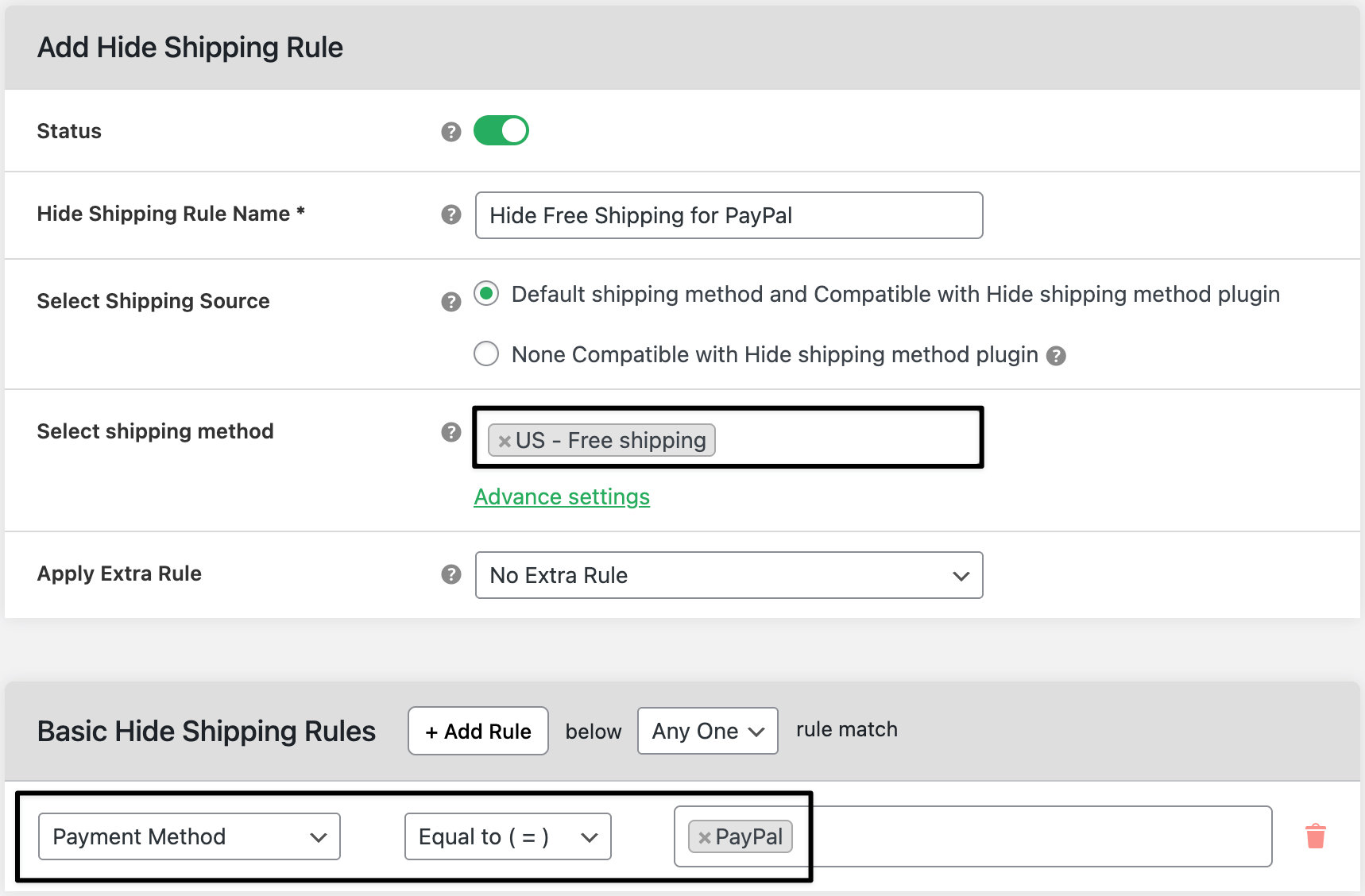 Paypal based hide free shipping