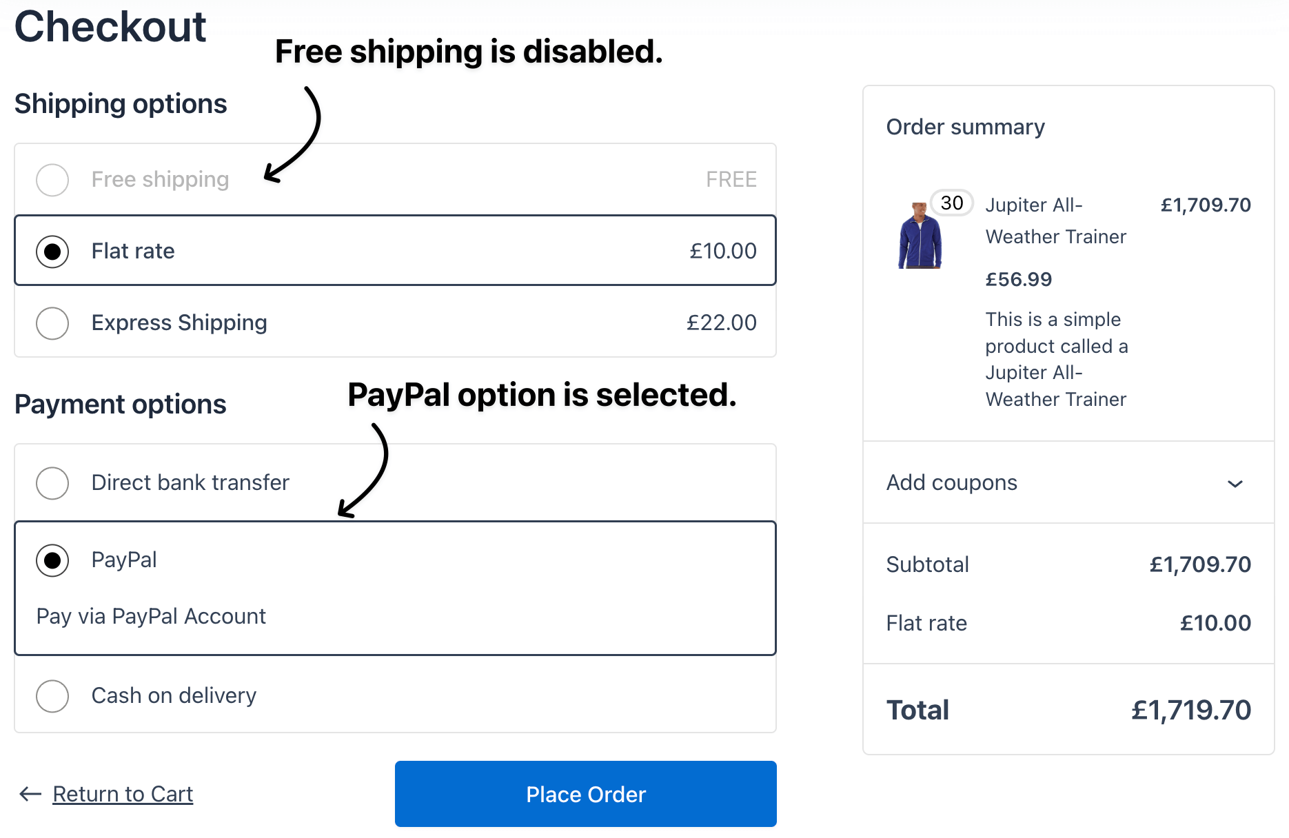 free shipping hidden for PayPal checkout