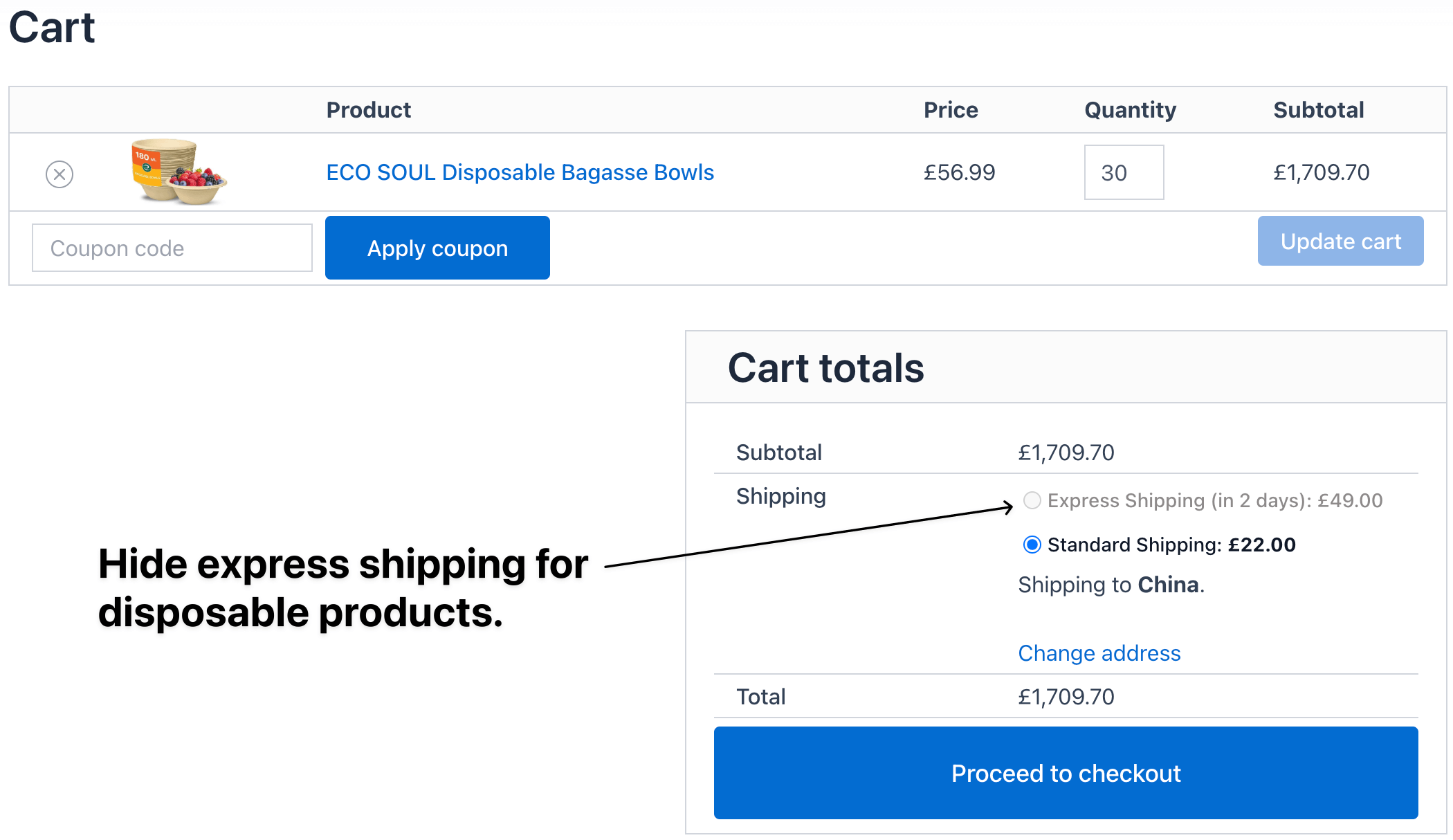 hide express shipping for disposable products on cart