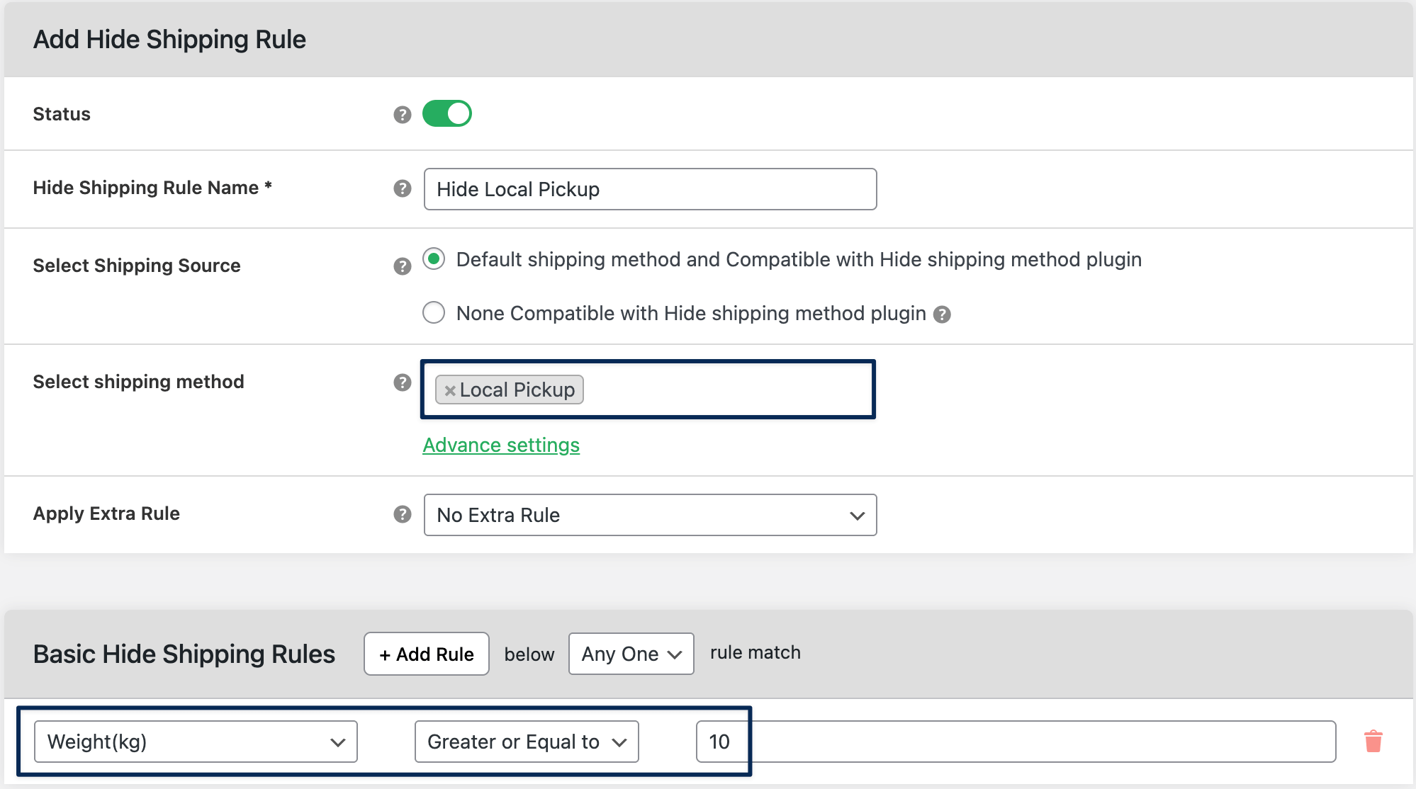 hide local pickup for heavy weight setting