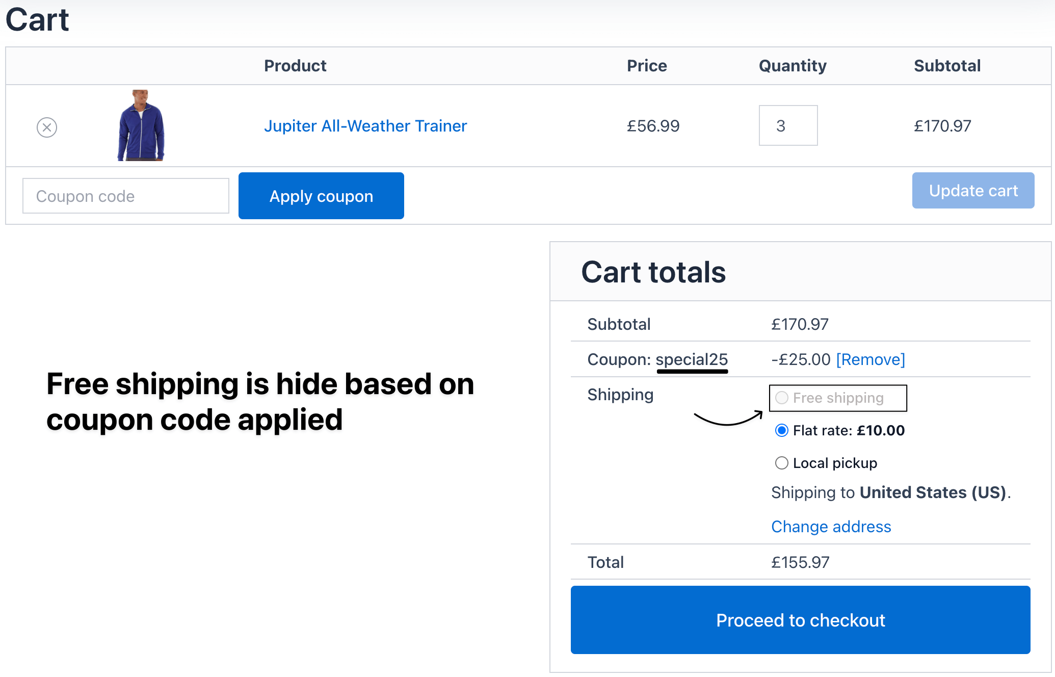 hide free shipping based on coupon code checkout