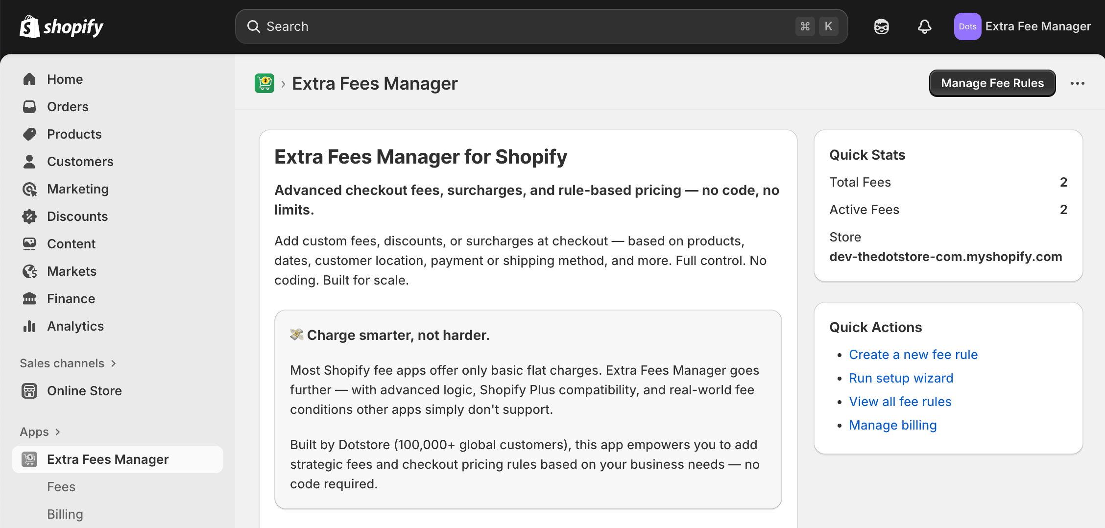 Extra fee manager home screen