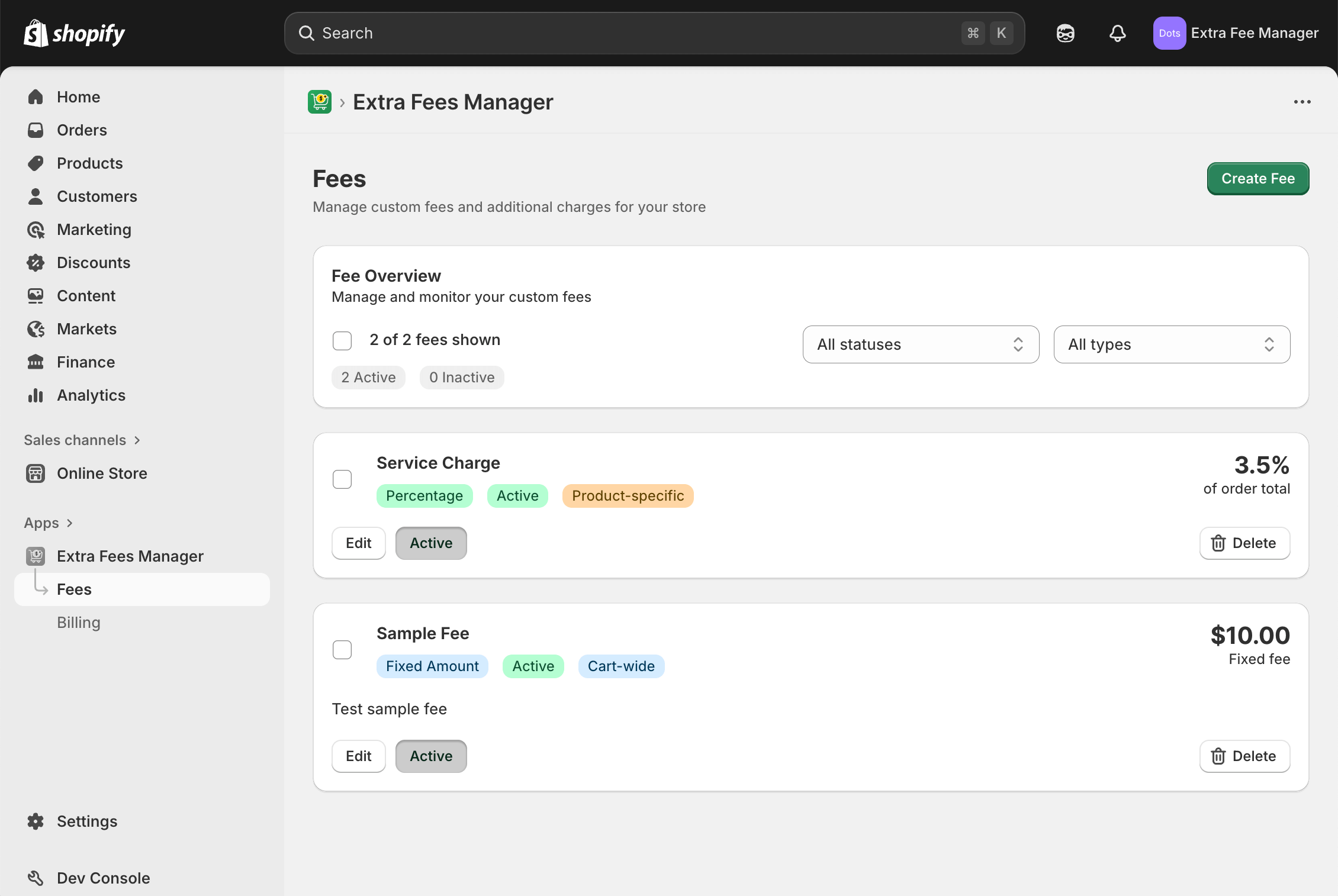Manage and monitor extra fees