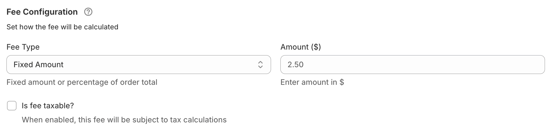 Fee configuration