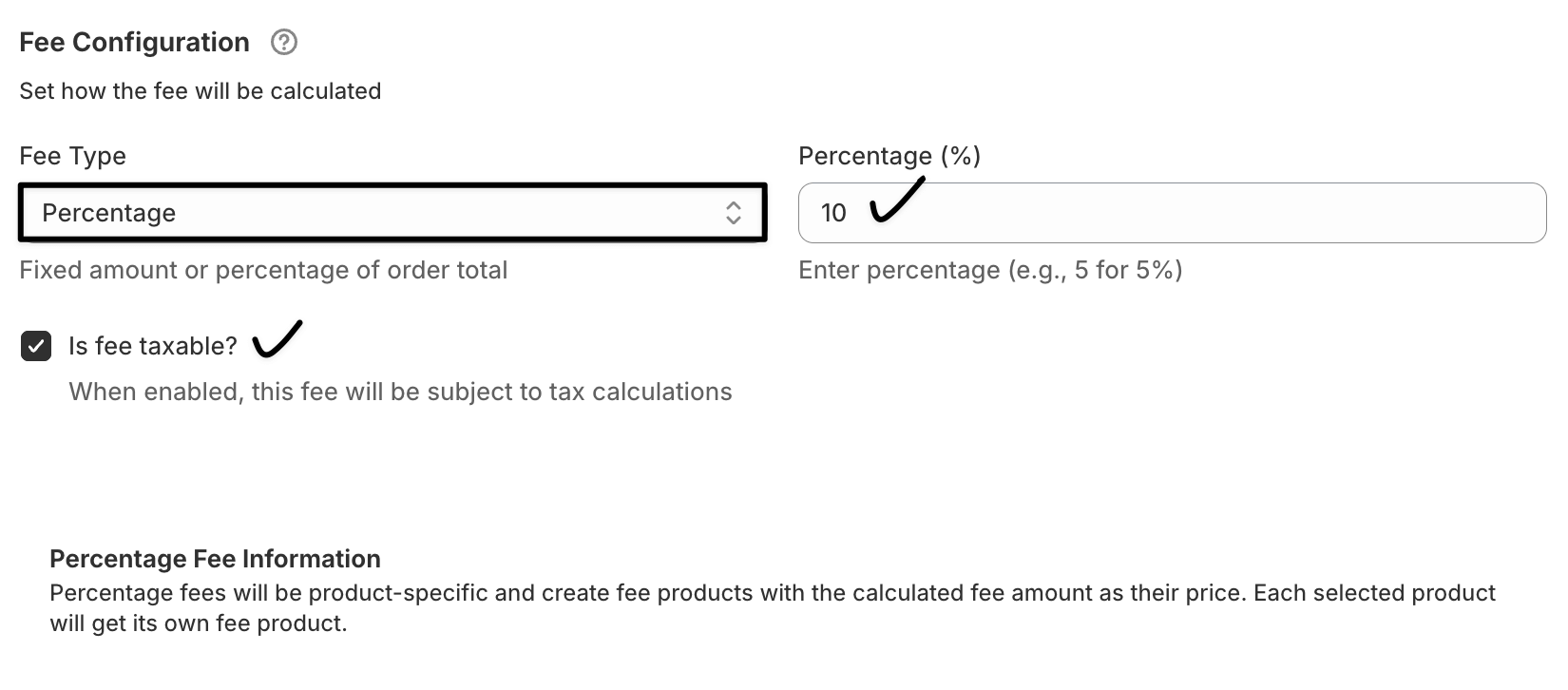 Handling fee cost setting