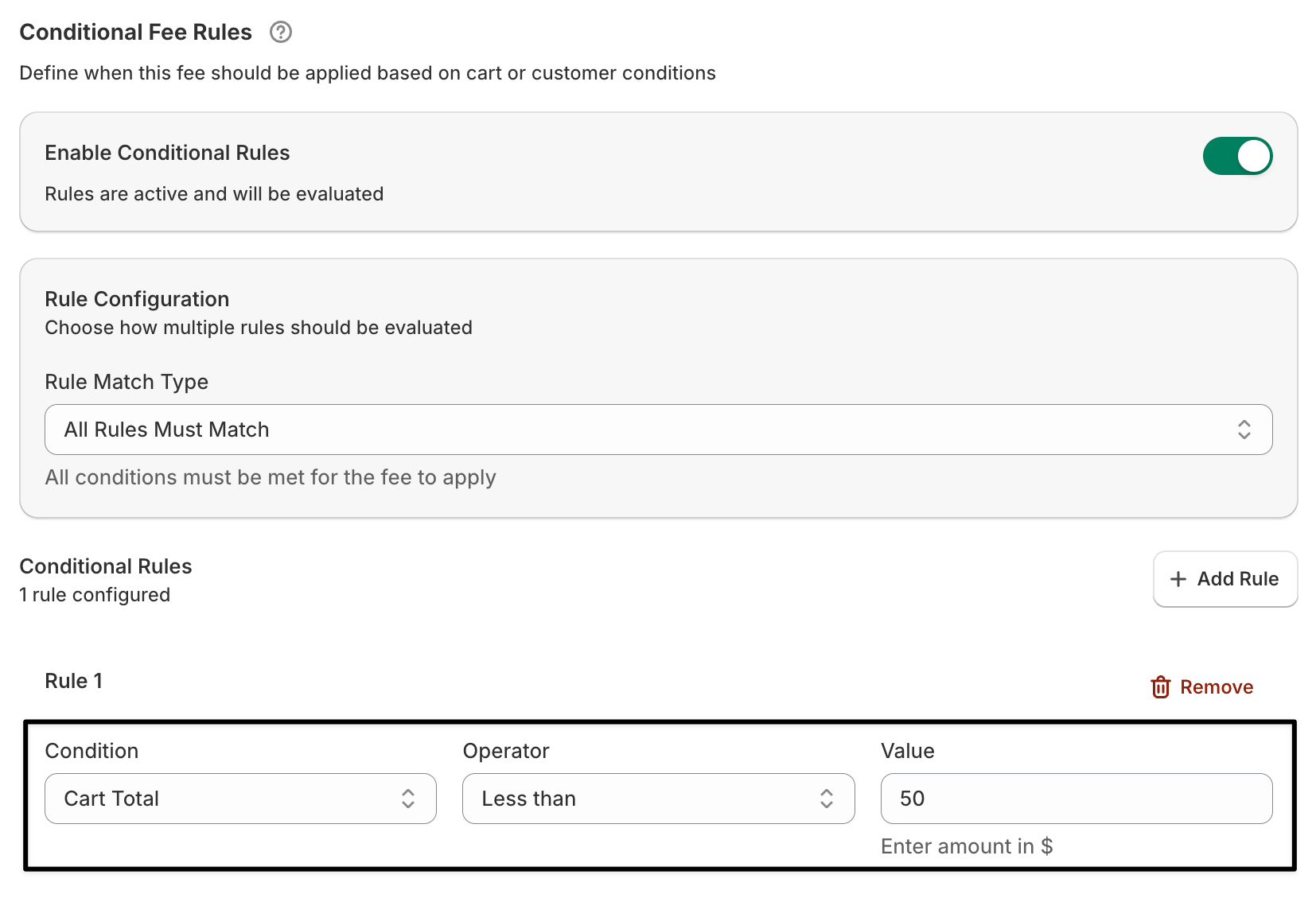 handling cost conditional rules
