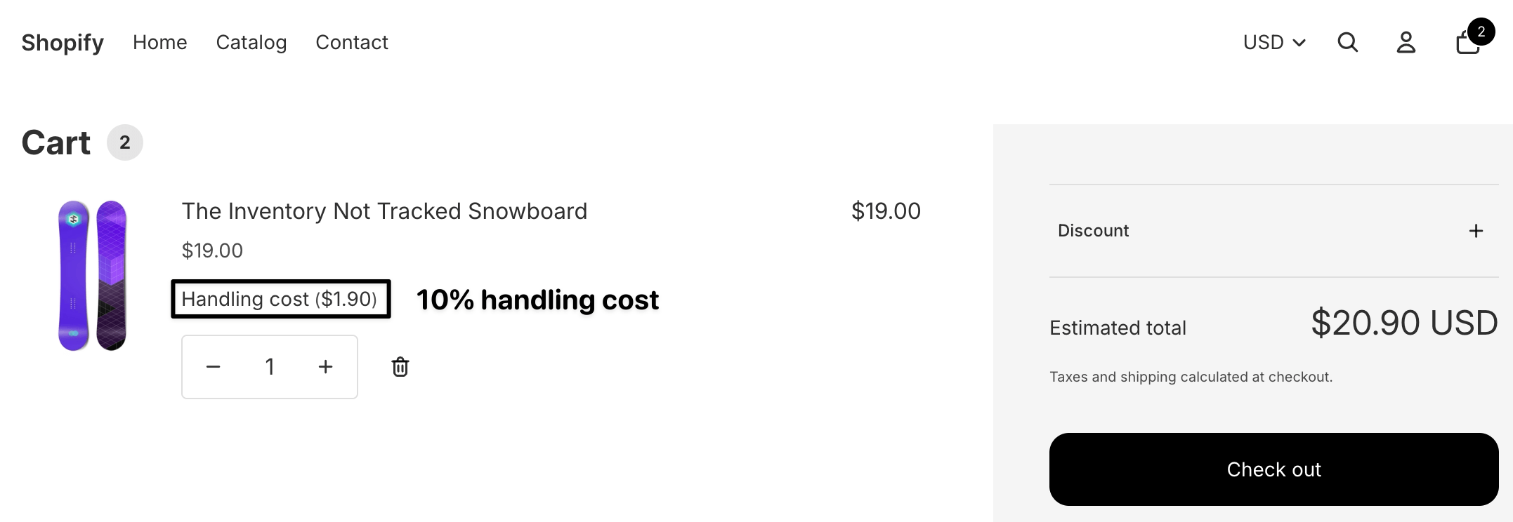 Handling cost on checkout