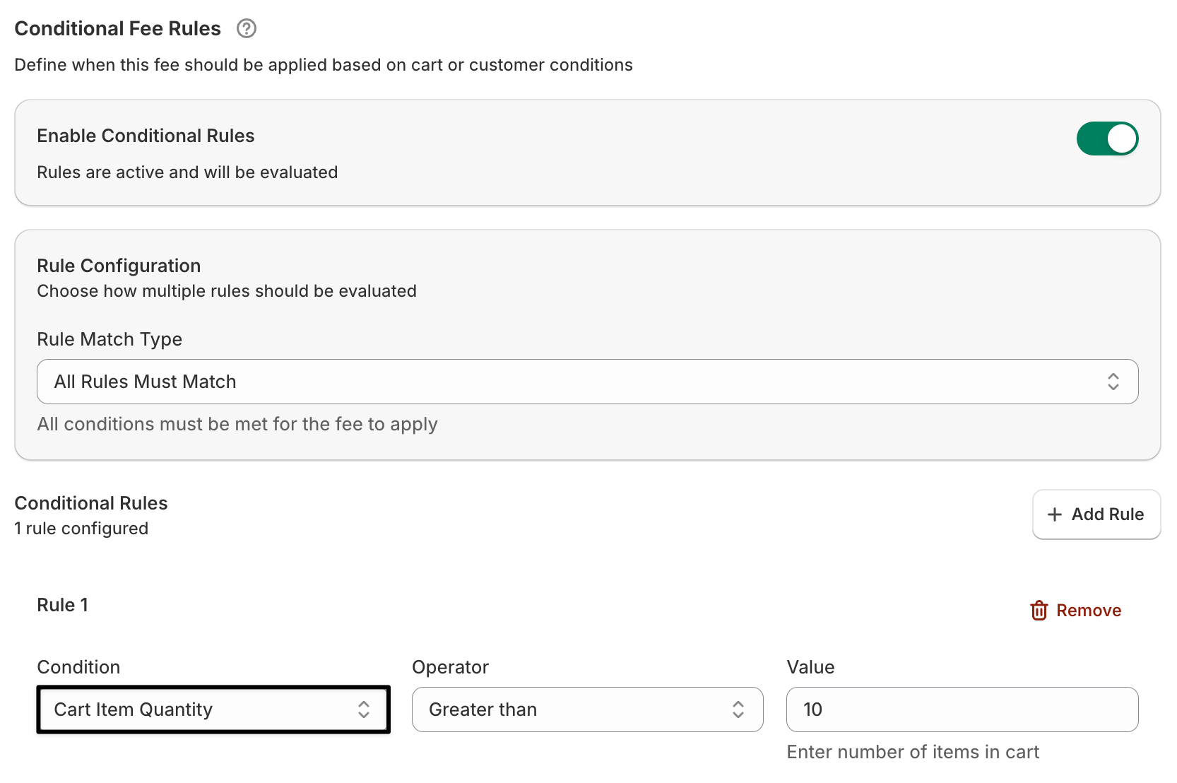 Bulk order fee rules