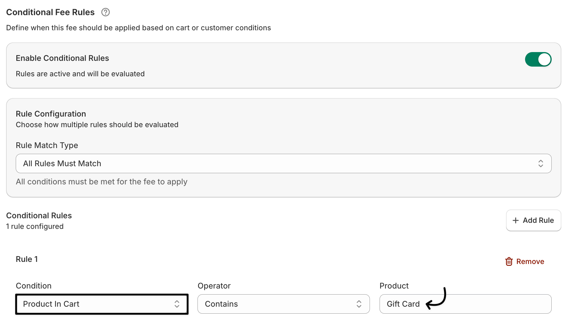 Select the product to apply the fee