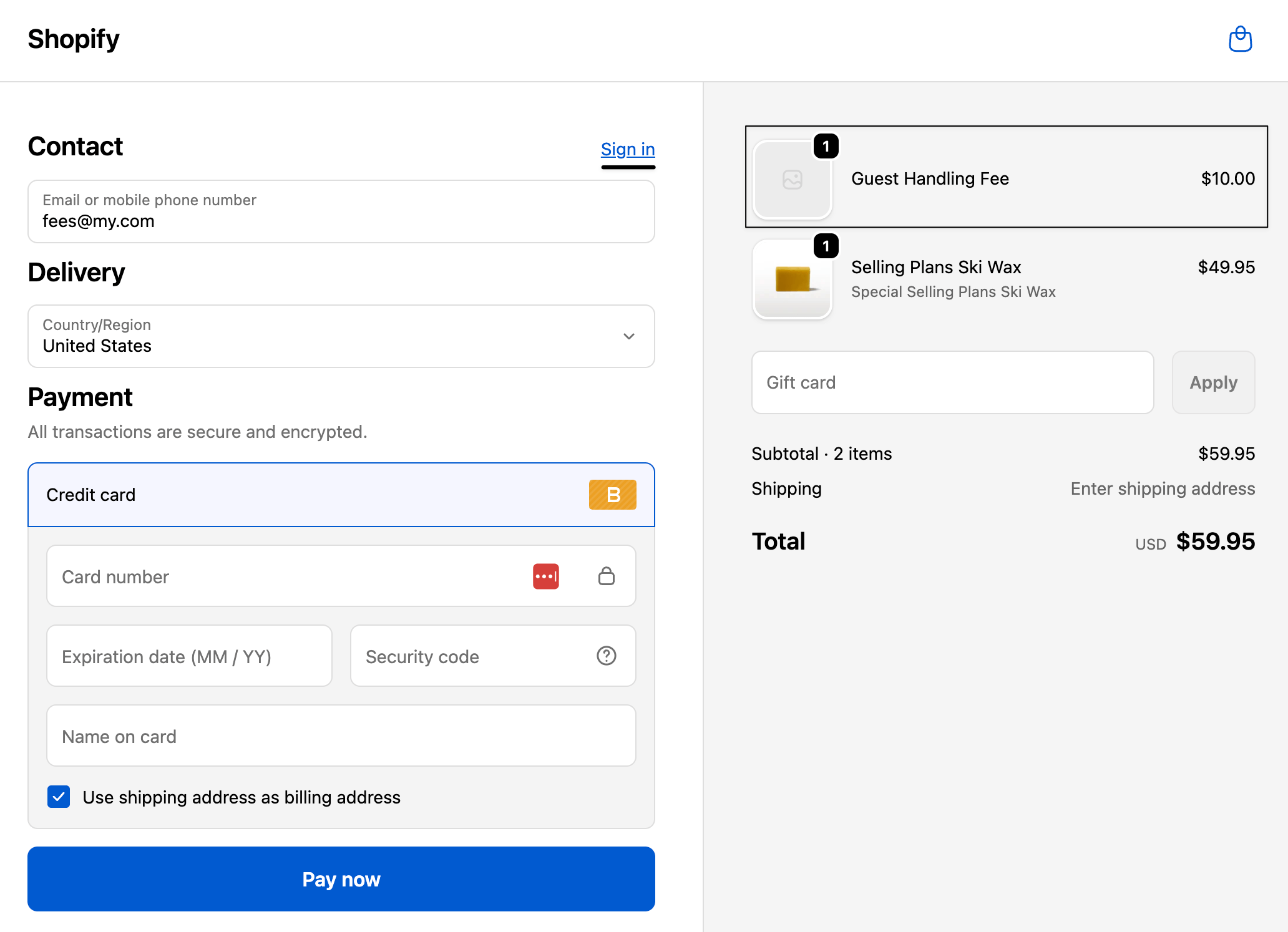 Handling fee checkout