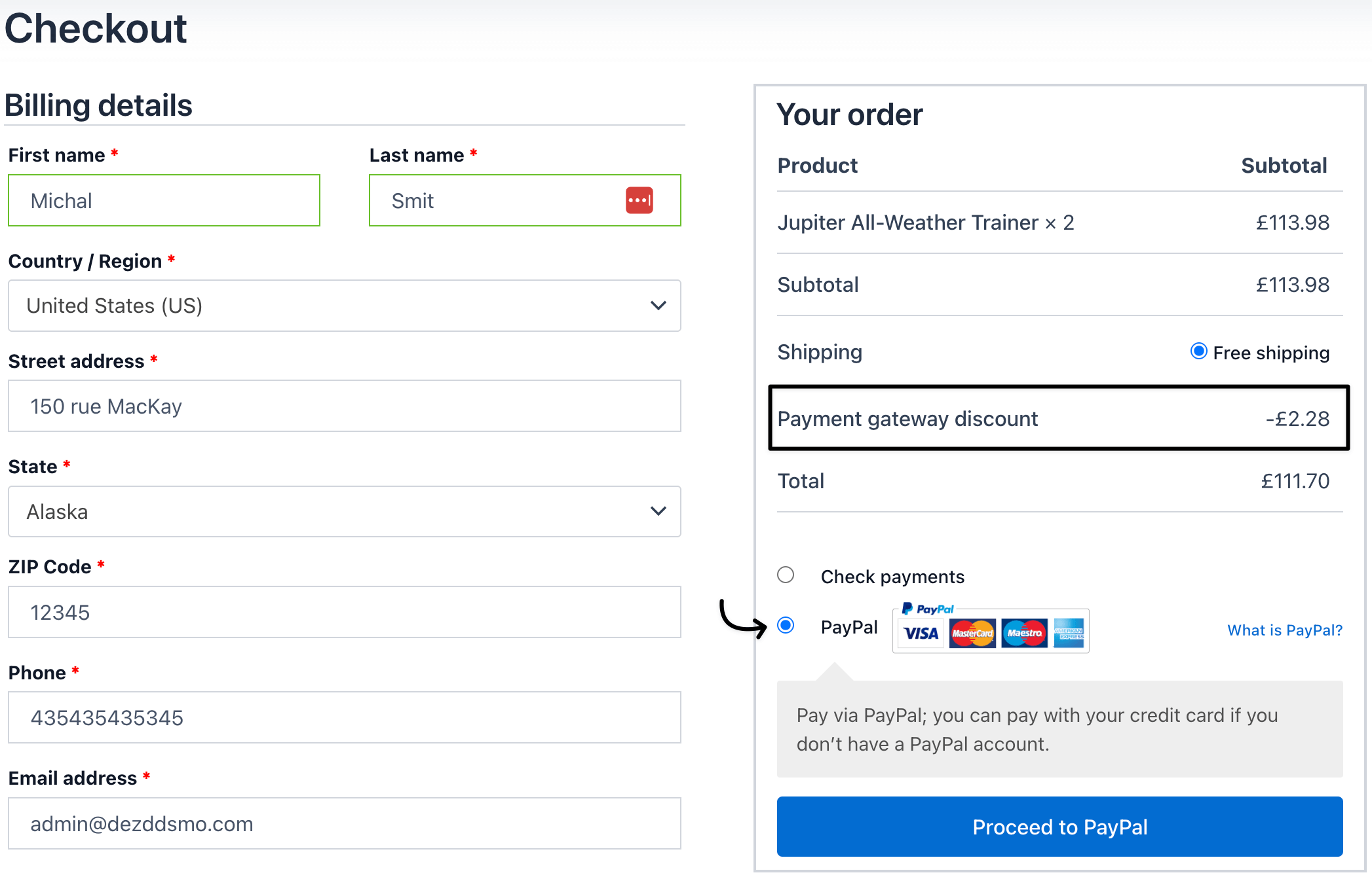 Payment discount checkout