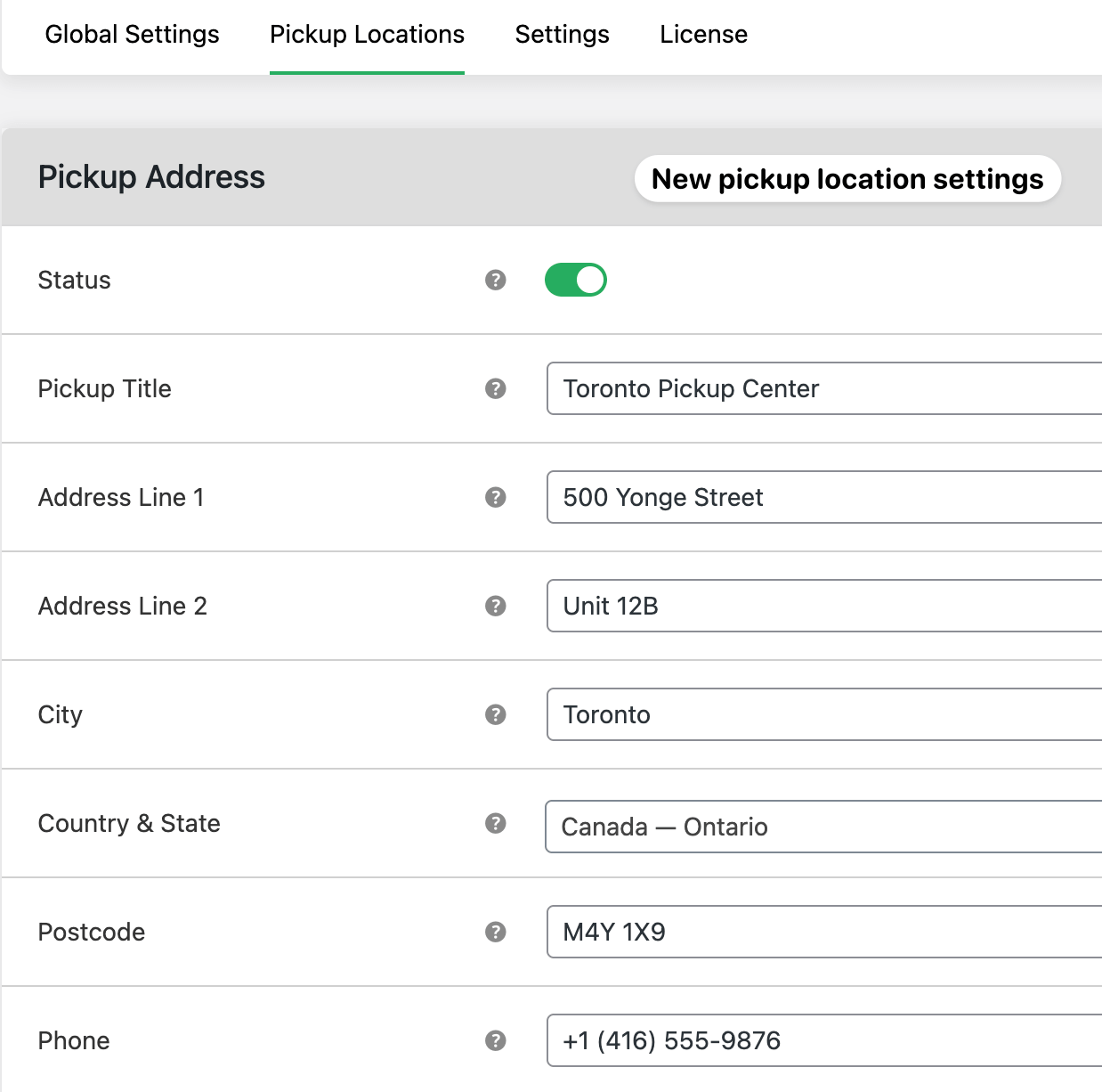 Pickup Location Settings