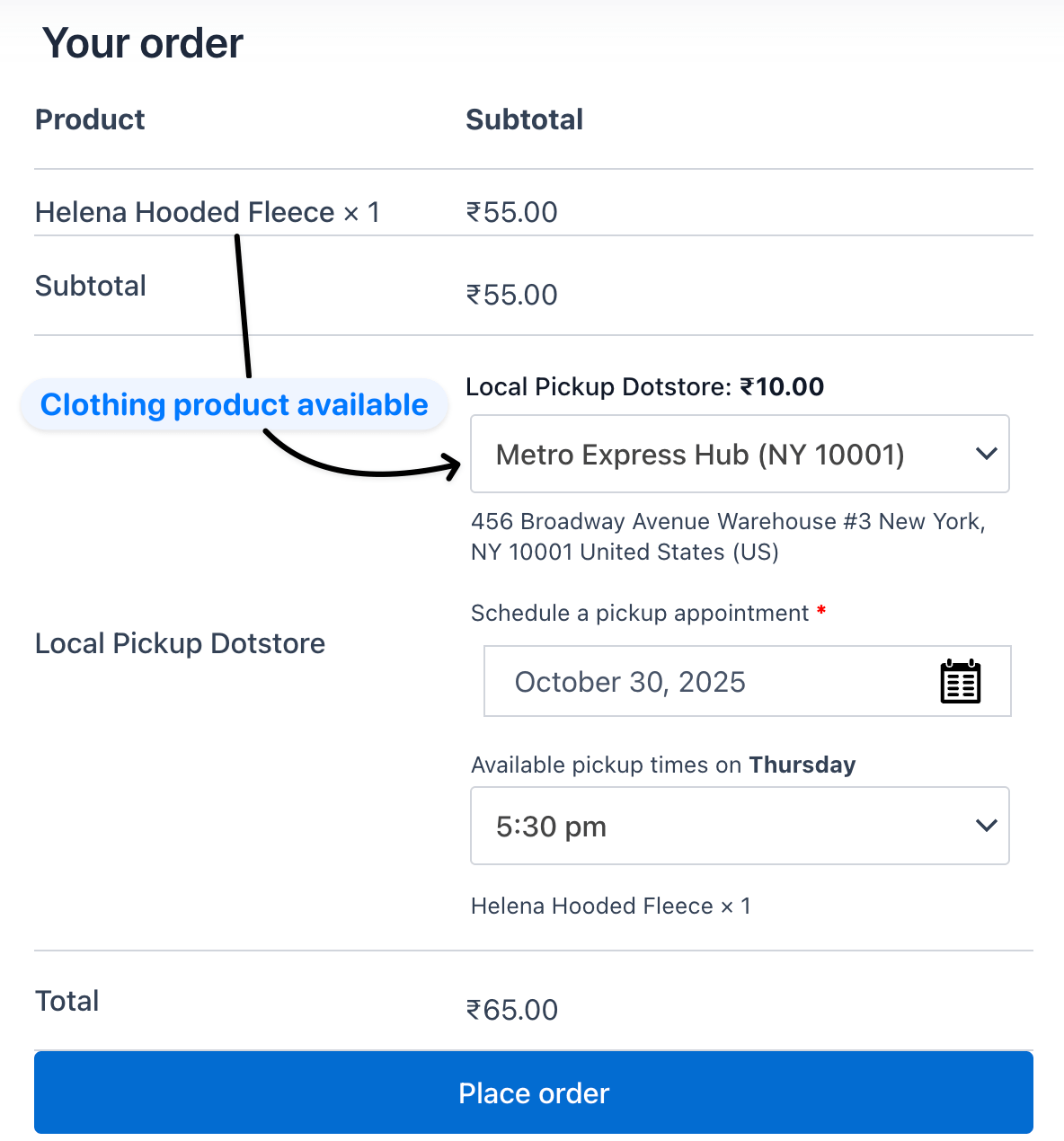 Filter pickup by category products on checkout