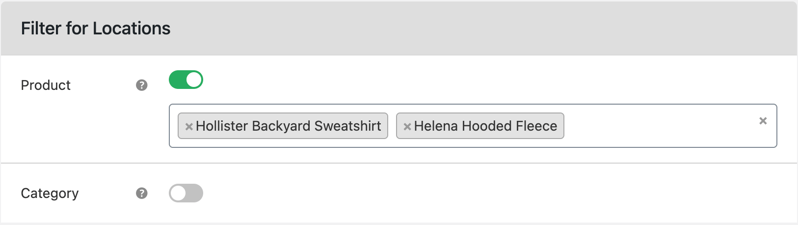 select product to display local pickup
