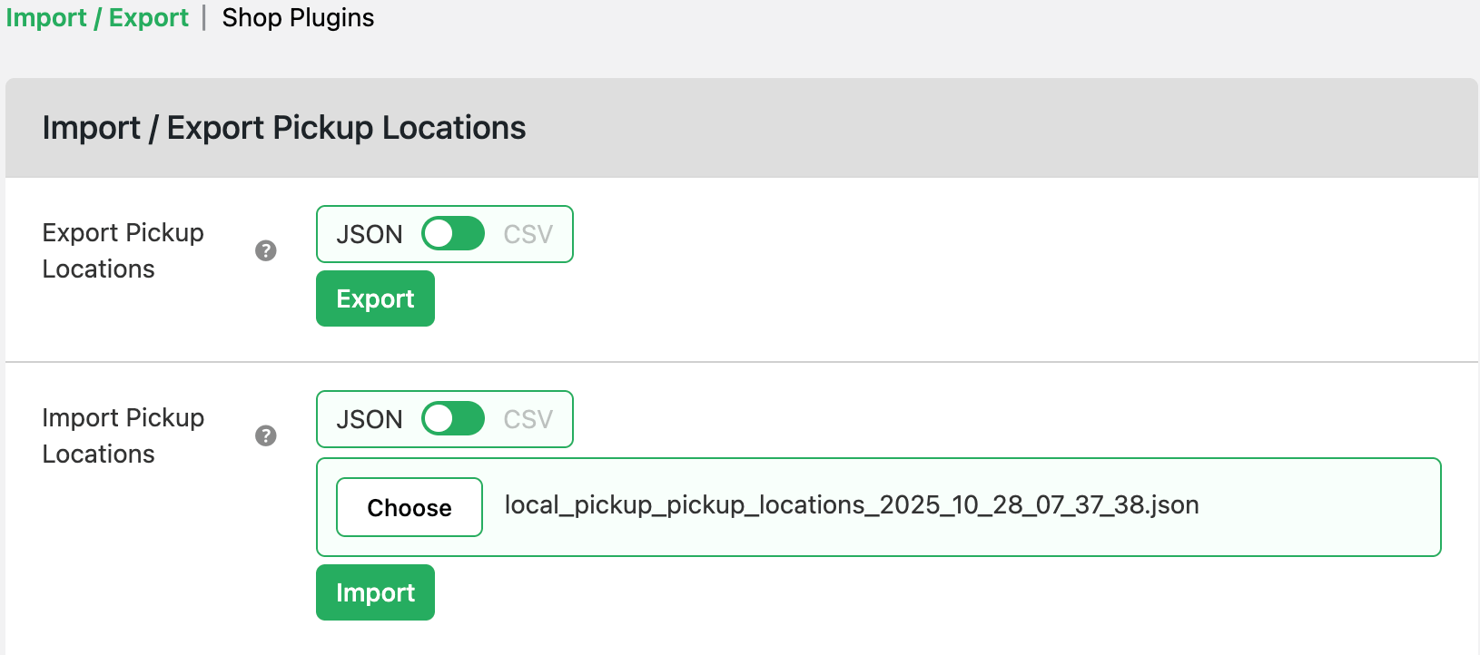 Import pickup locations