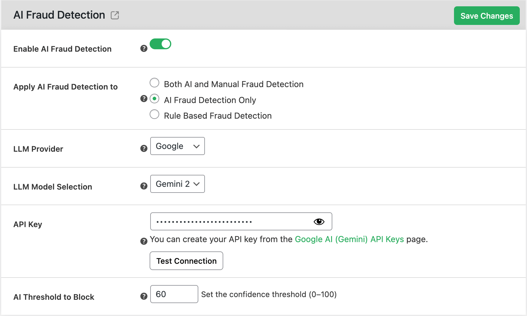 AI Fraud Detection settings