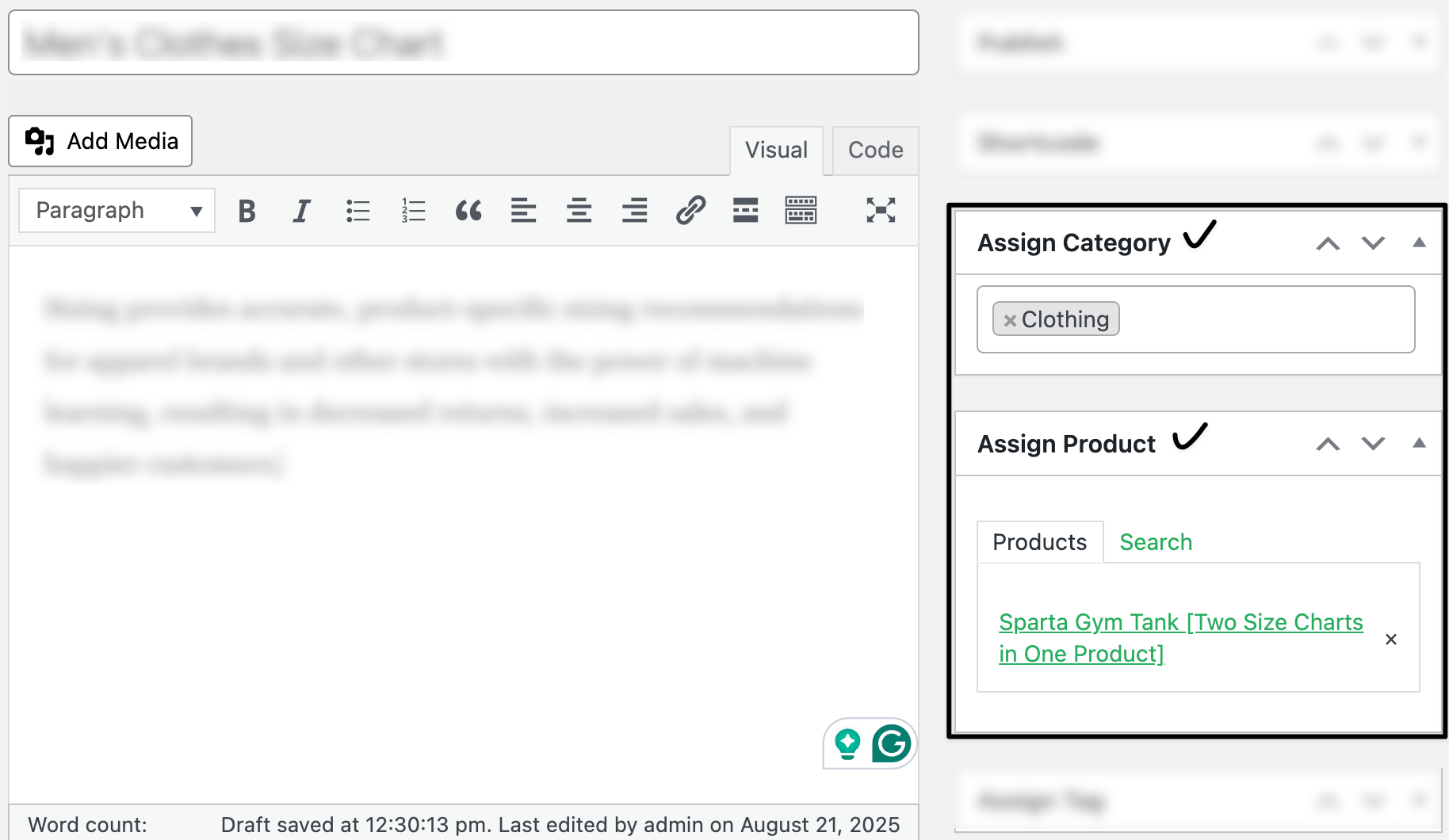 Assign product or category to chart