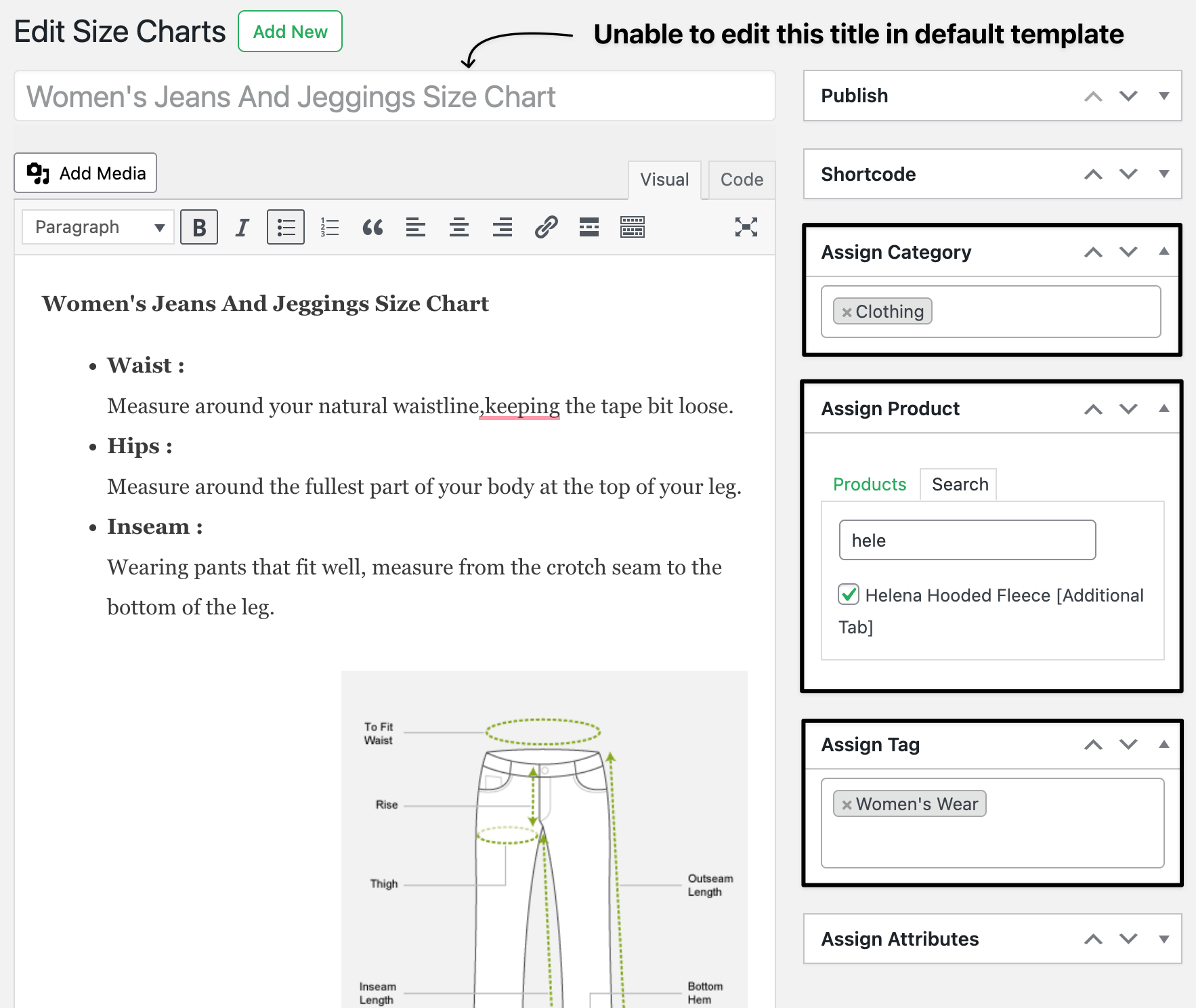 Edit default template and assign products