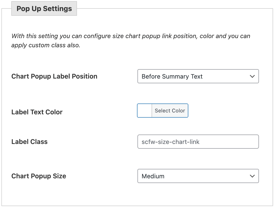 Popup global settings