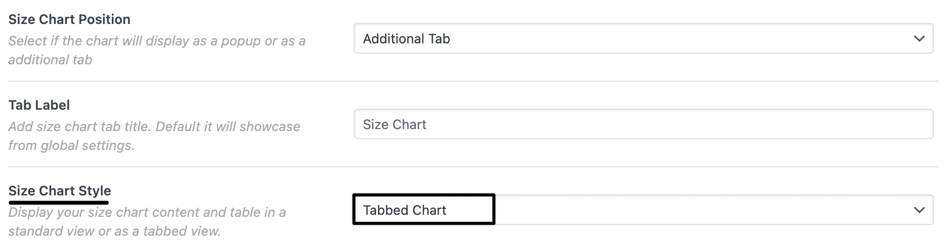 Tab chart settings