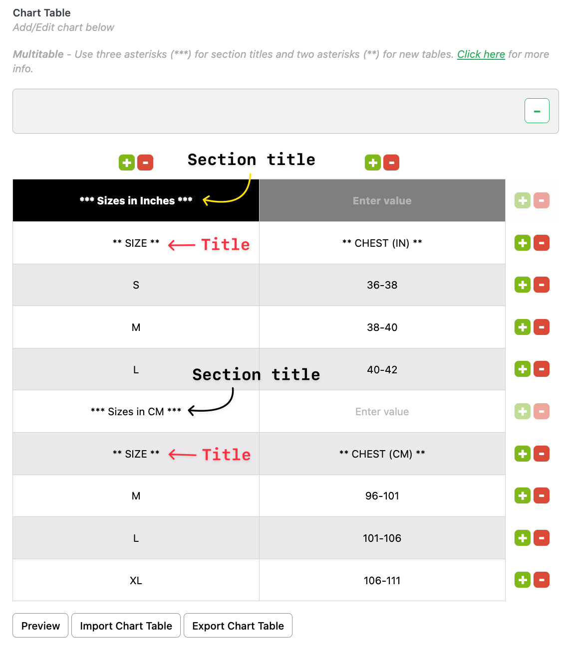 Advanced table settings