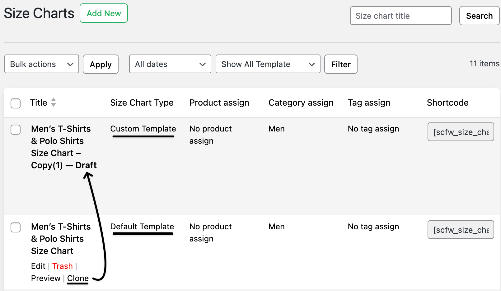 clone the size chart