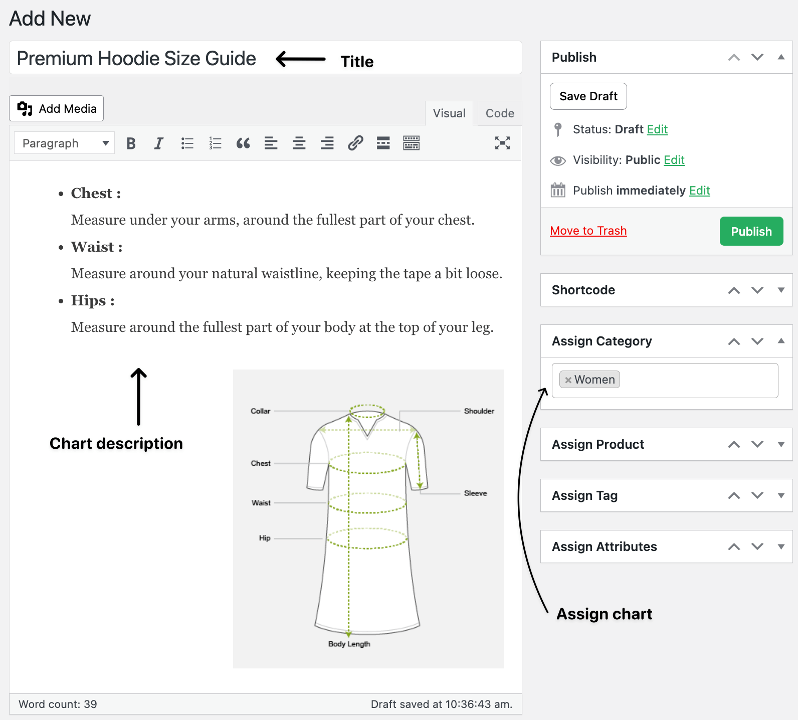 Configure size chart