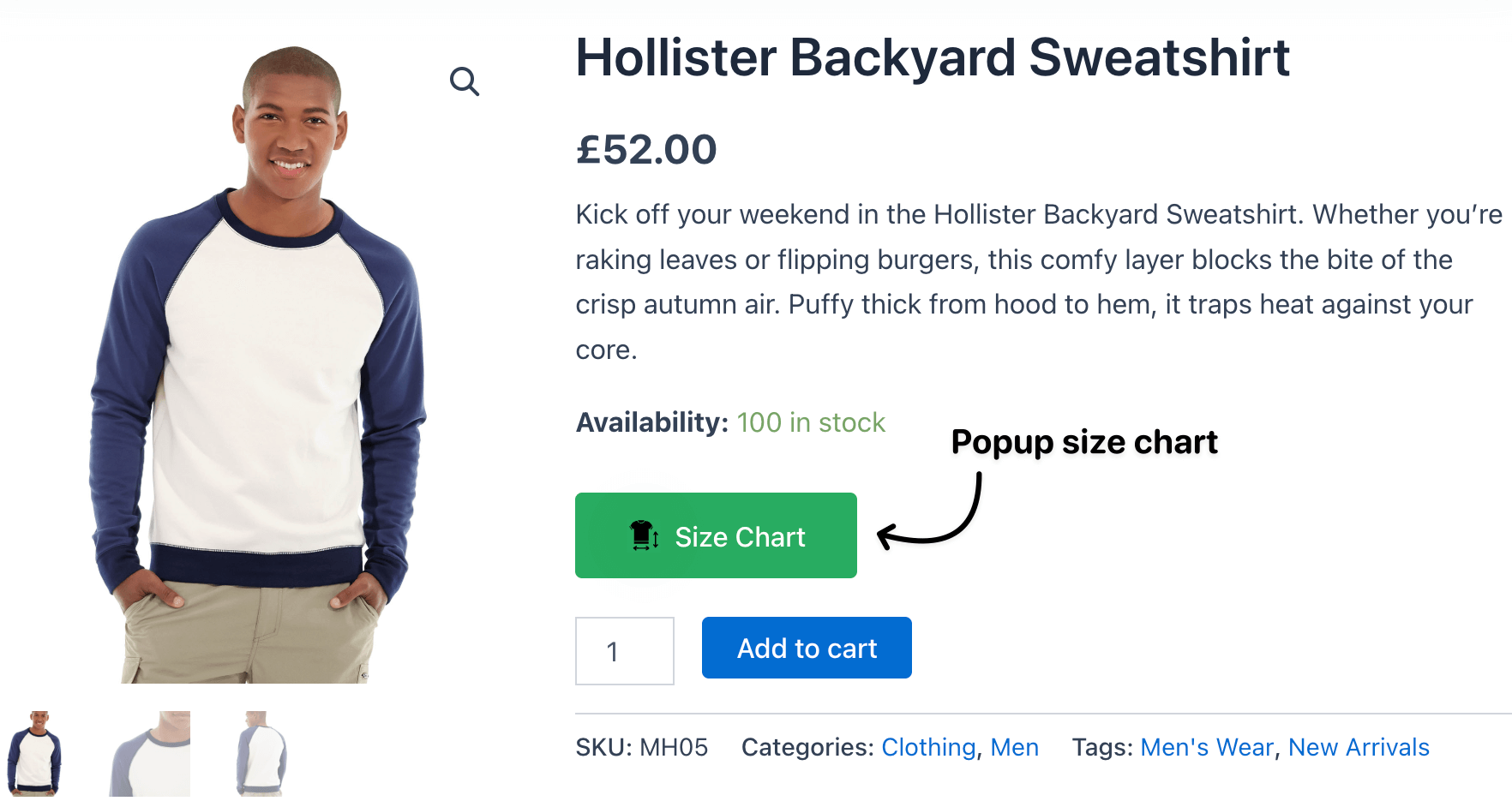 product page size chart