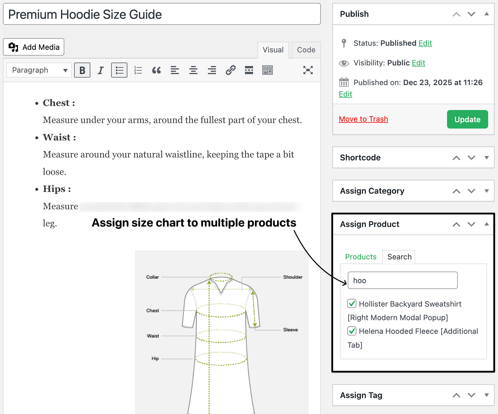 assign chart to multiple products