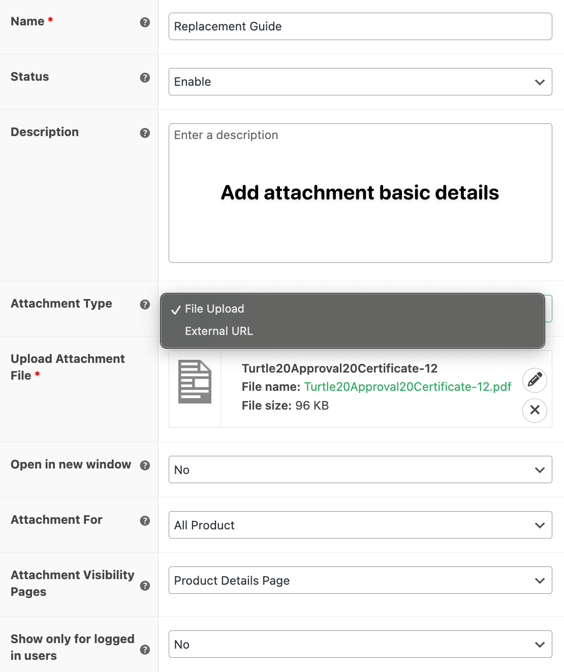 Attachment basic details