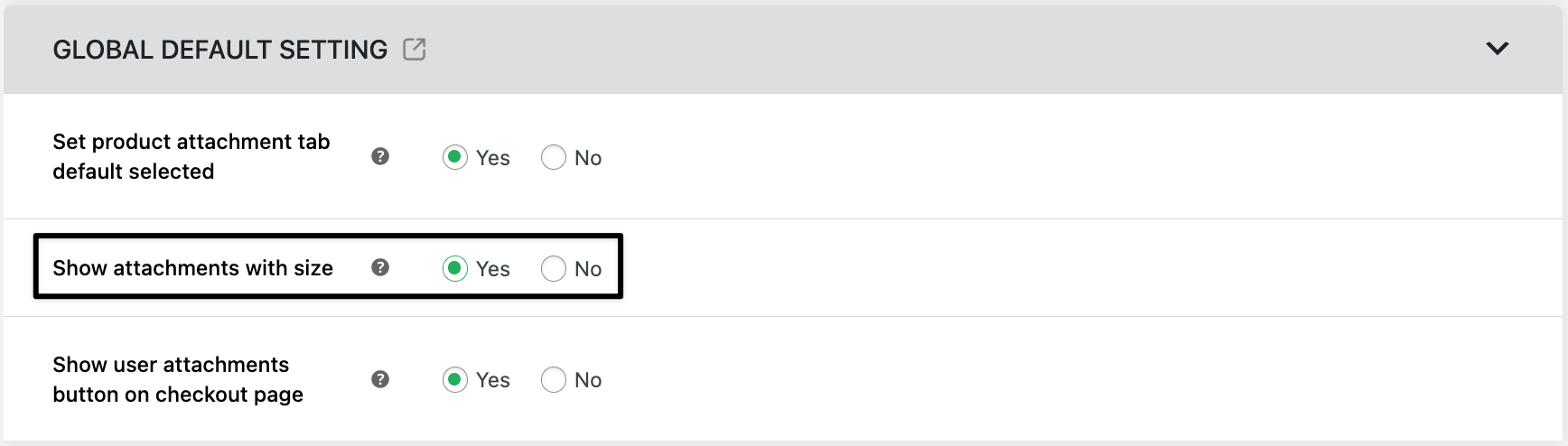 Attachment size setting