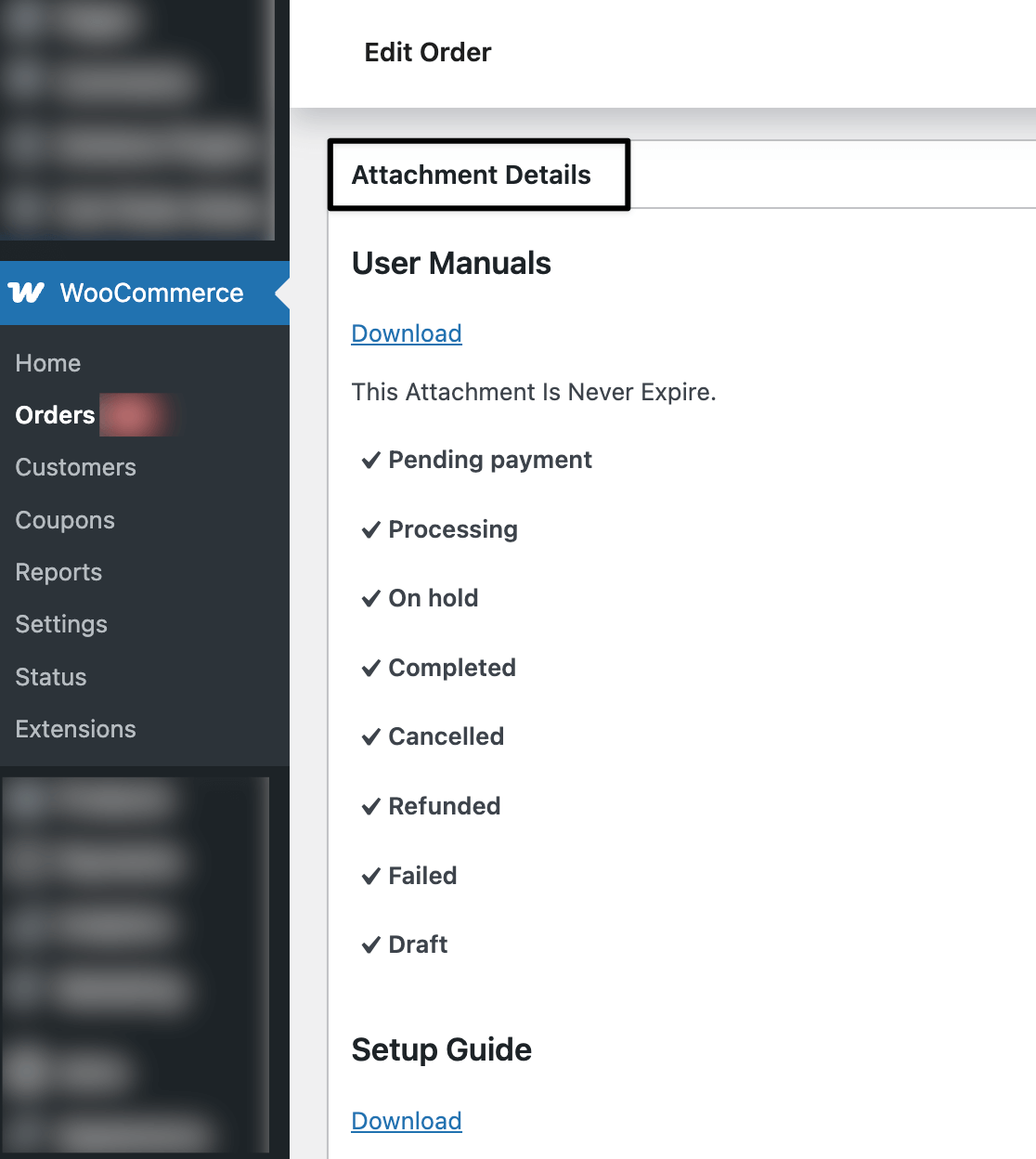 Admin page attachment section