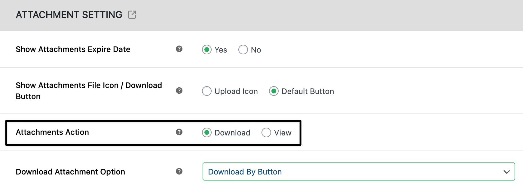 Download action settings