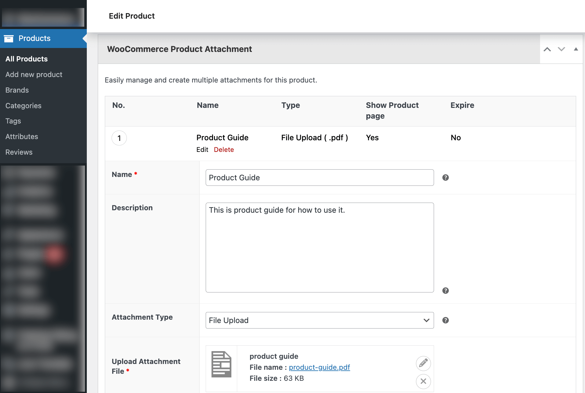 product attachment settings