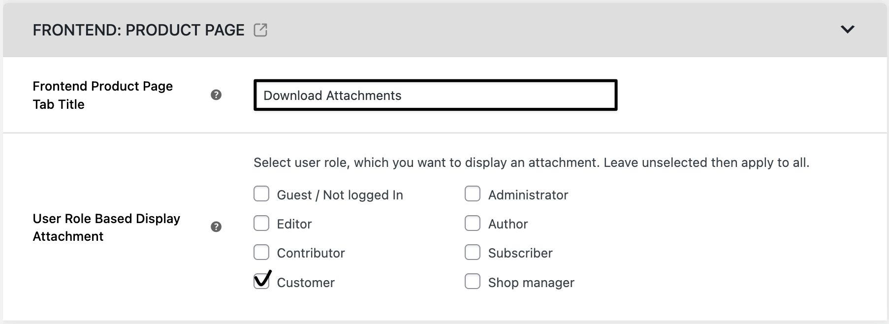 Product page tab settings