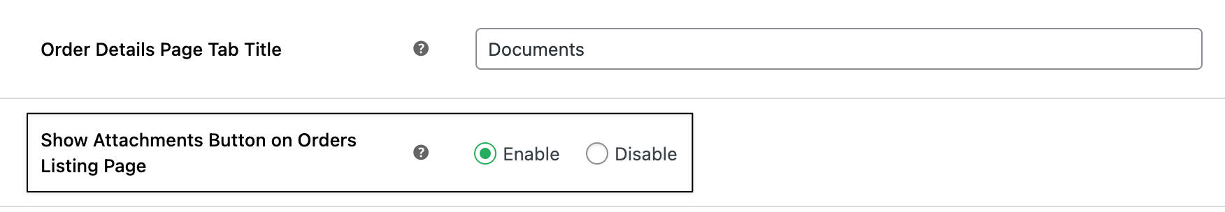 Option to set for order detail page