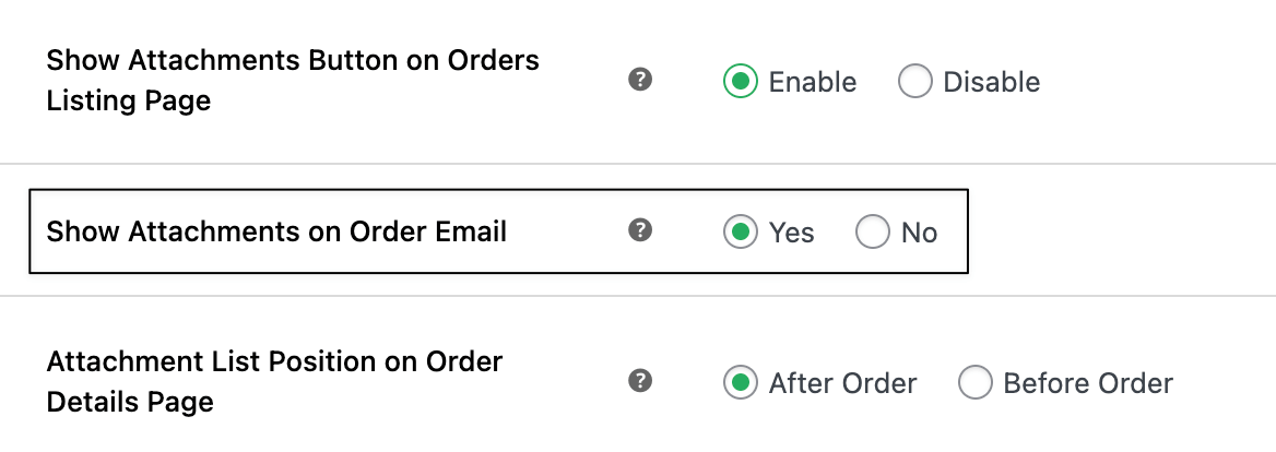 Show attachment on order page