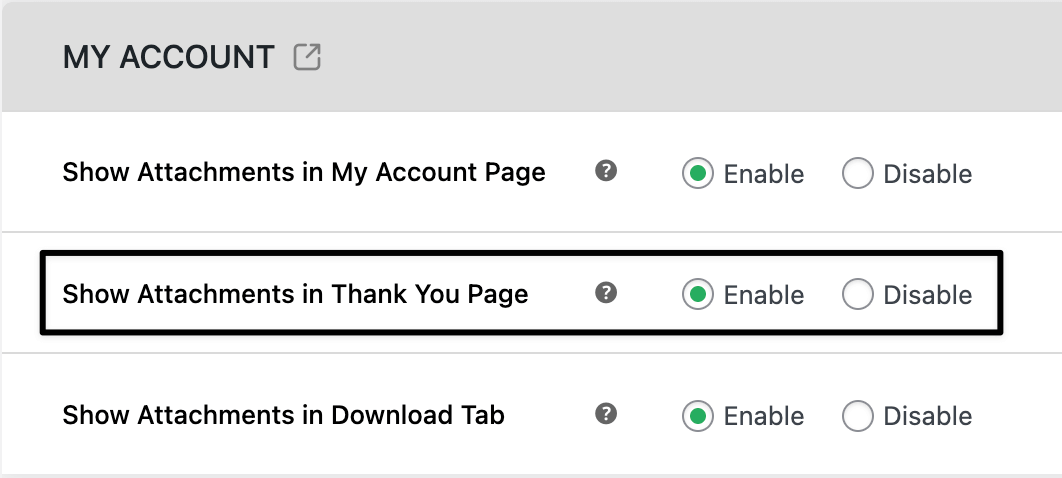 attachment on thank you page settings