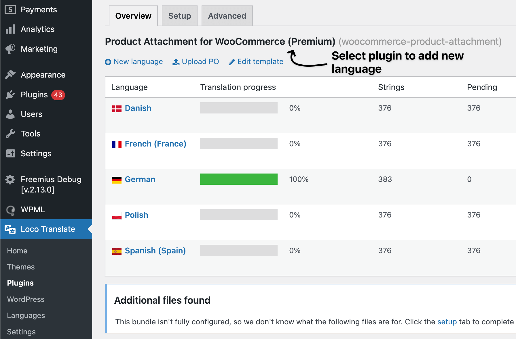 Select plugin to translate using LOCO translate