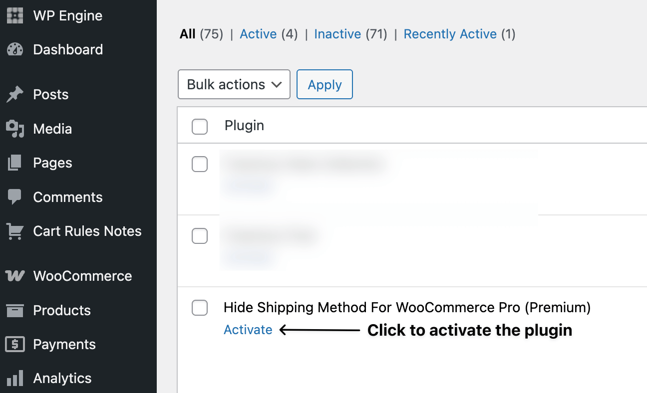 Activate the hide shipping plugin