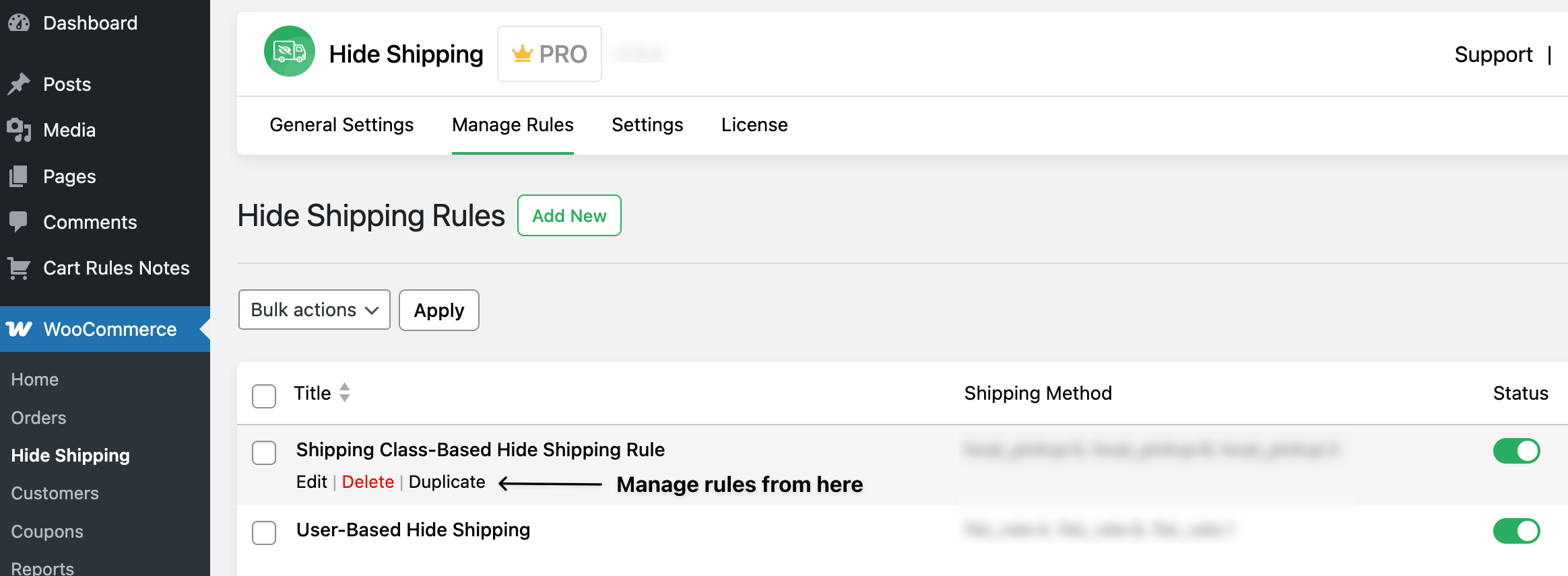 Manage shipping rules