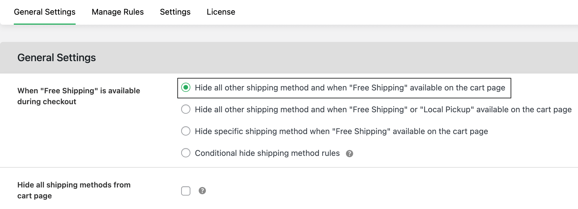 Hide other shipping once free available