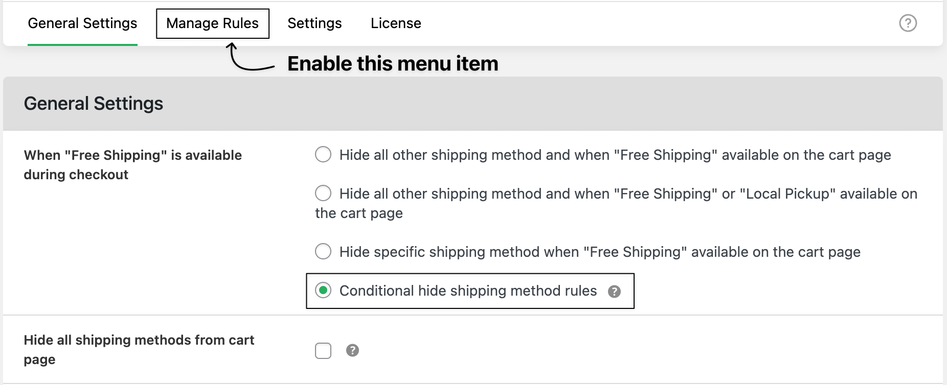 Enable manage fee menu item