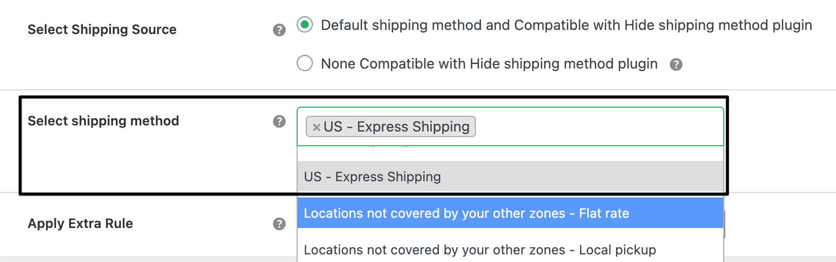 Select shipping methods
