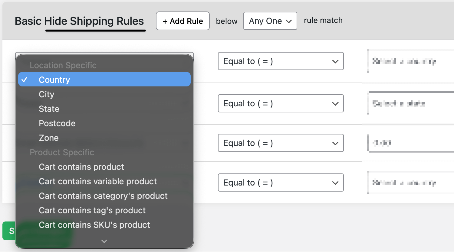 Set hide shipping rules