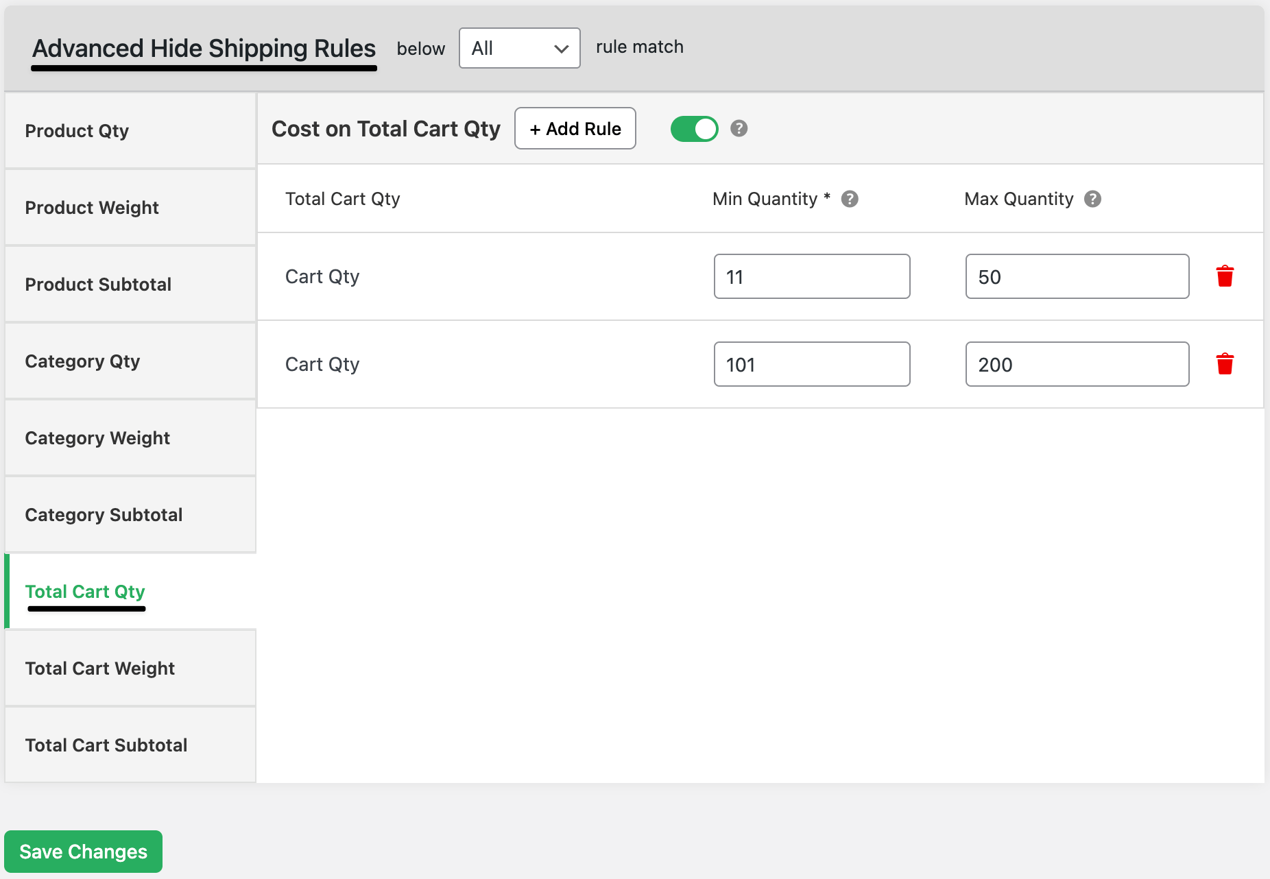 Advanced hide shipping rules
