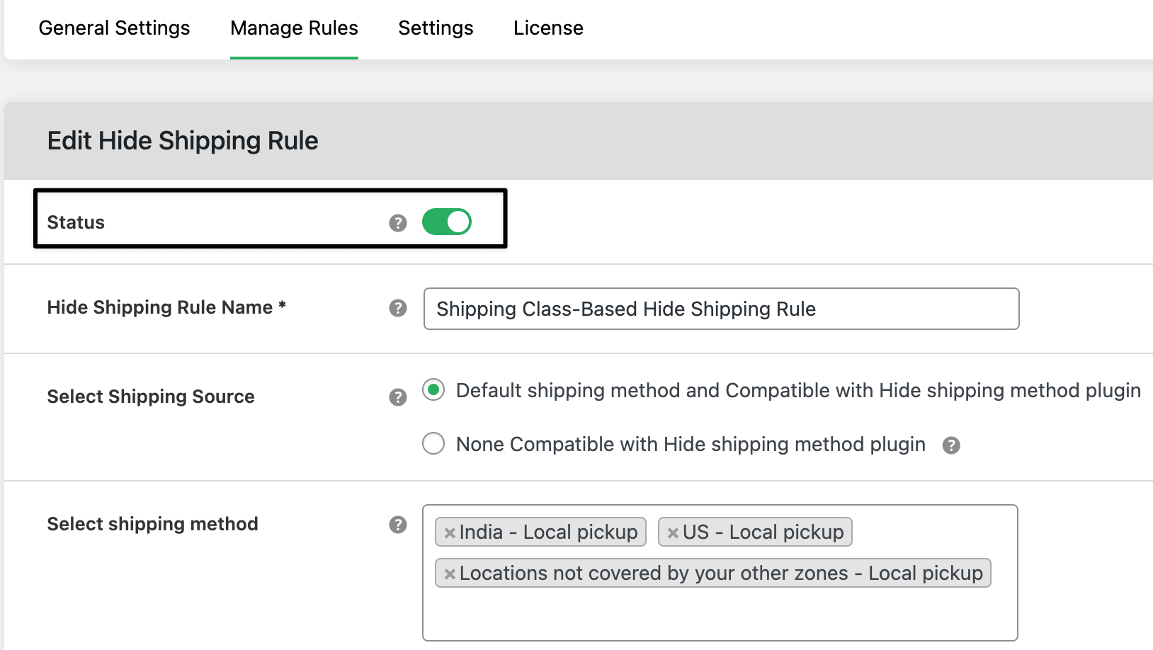 Enable shipping rule