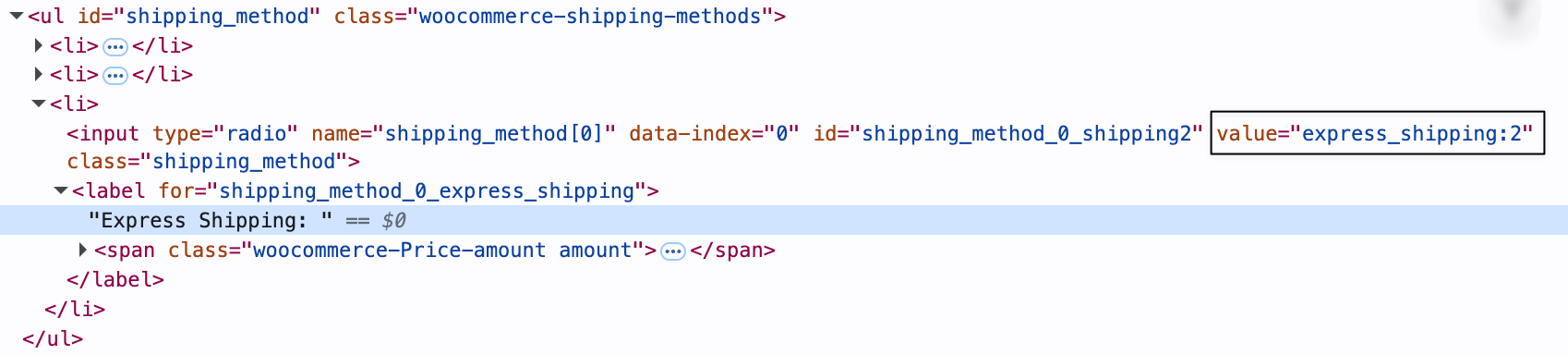 Select shipping id to hide