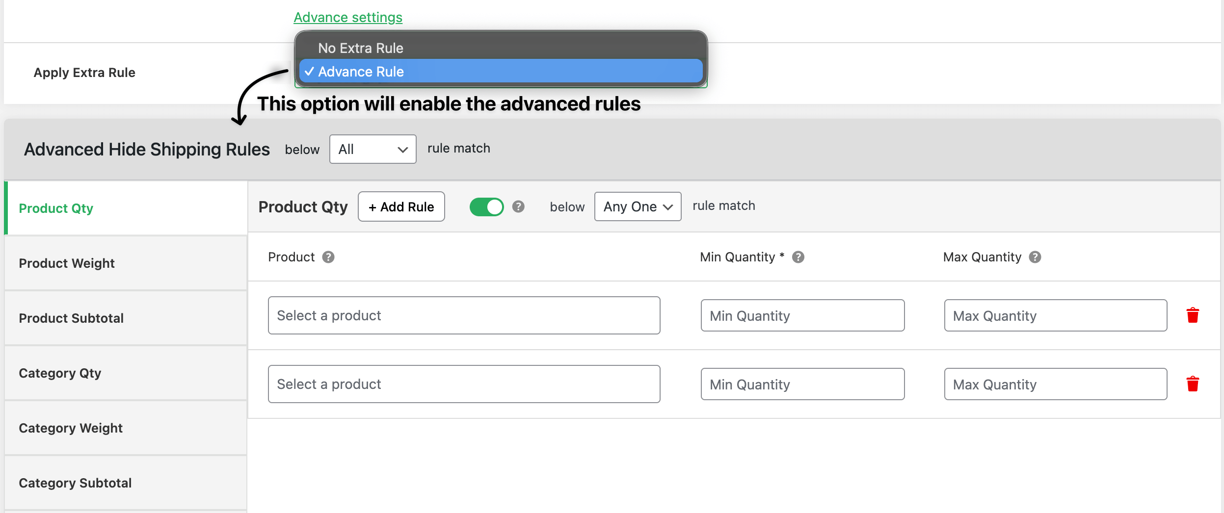 enable advanced hide shipping rule