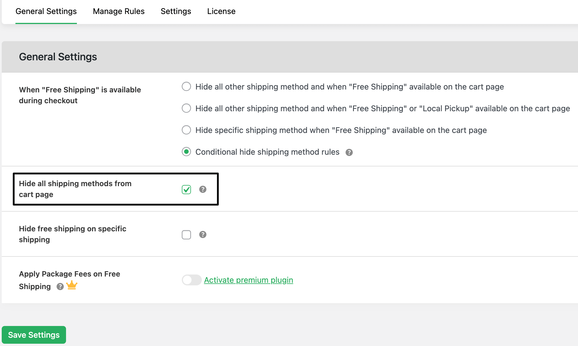 Hide all shipping on cart page